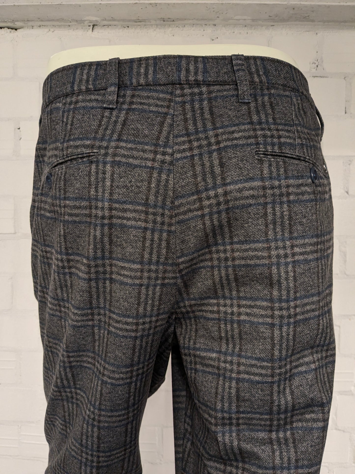 Alberto broek / pantalon. Grijs lauw Bruin geruit. Maat W36 - L34. Jersy slim fit.