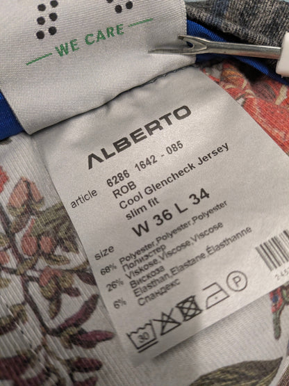 Alberto broek / pantalon. Grijs lauw Bruin geruit. Maat W36 - L34. Jersy slim fit.