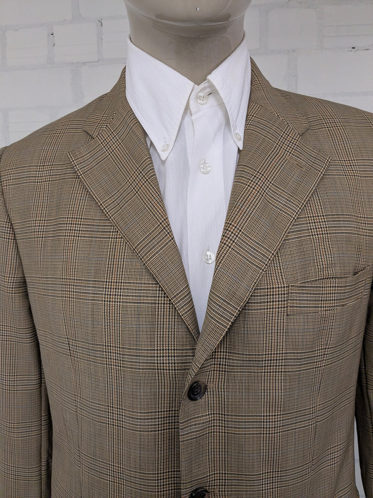 Vintage Scabal colbert – beige/groen/bruin/blauw geruit – maat 26 (52/L)