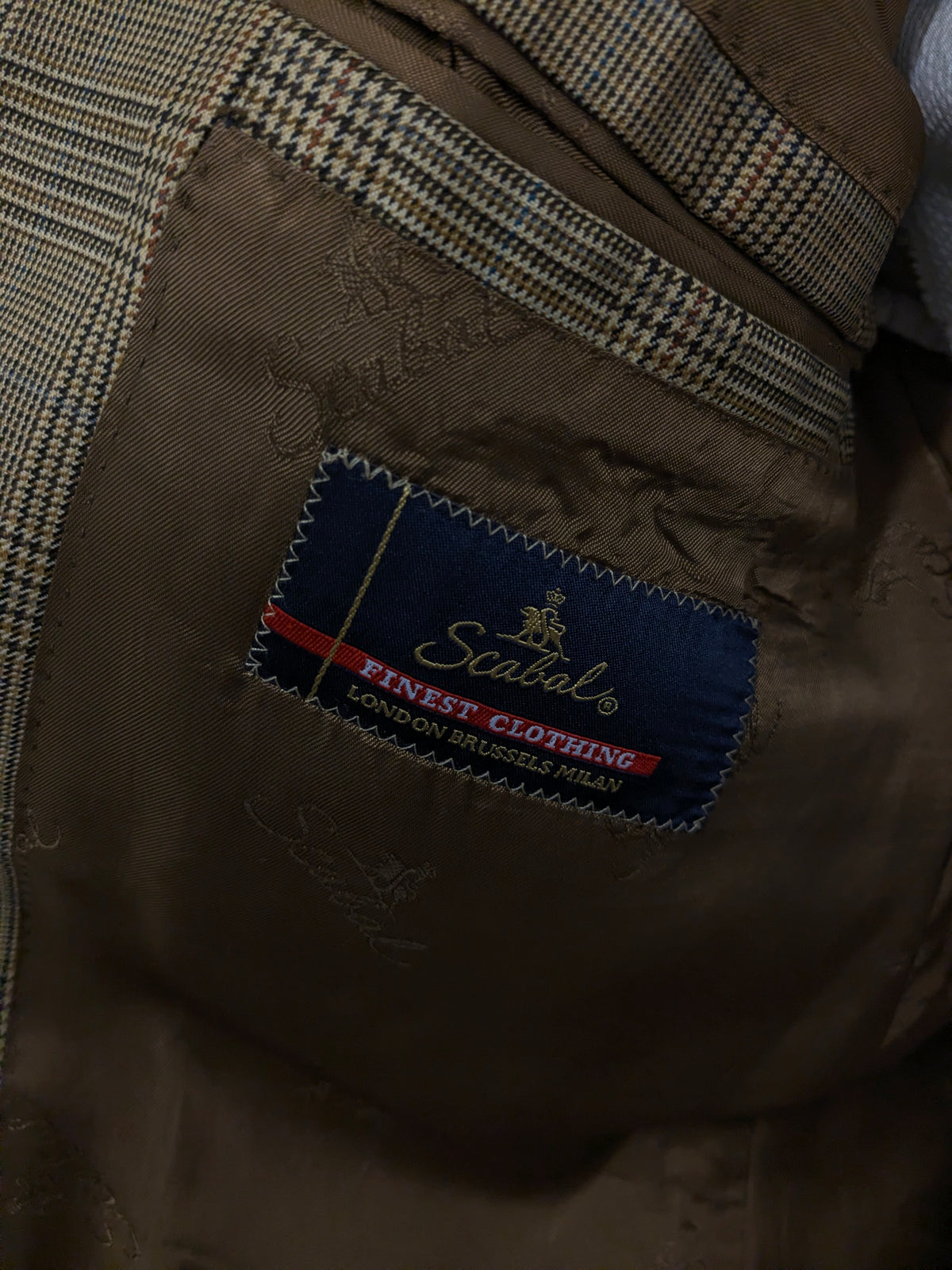 Vintage Scabal colbert – beige/groen/bruin/blauw geruit – maat 26 (52/L)