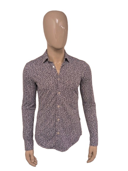 Boss Hugo Boss overhemd. Blauw Witte print. Maat M. slim fit / stretch.