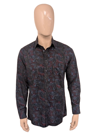 Marvelis overhemd. Blauw Rood Groene print. Maat L. modern fit.