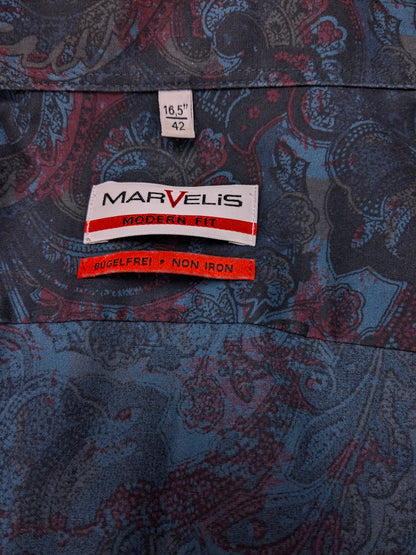 Camisa Marvelis. Estampado azul rojo verde. Talla L. Ajuste moderno.