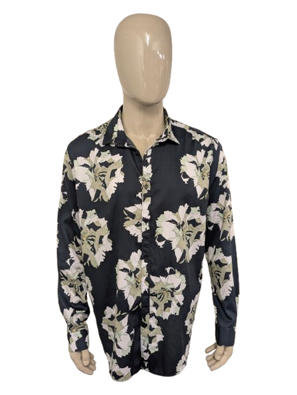 Dstrezzed overhemd. Blauw Groen Witte bloemen print. Maat 2XL / XXL. regular fit.