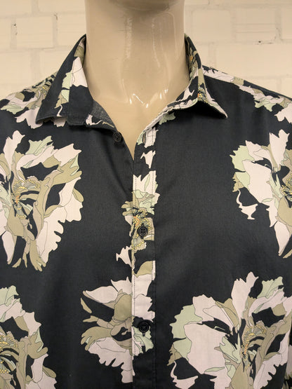Dstrezzed overhemd. Blauw Groen Witte bloemen print. Maat 2XL / XXL. regular fit.