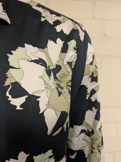 Dstrezzed overhemd. Blauw Groen Witte bloemen print. Maat 2XL / XXL. regular fit.