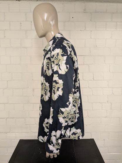 Dstrezzed overhemd. Blauw Groen Witte bloemen print. Maat 2XL / XXL. regular fit.