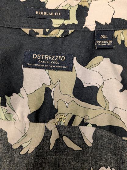 Dstrezzed overhemd. Blauw Groen Witte bloemen print. Maat 2XL / XXL. regular fit.