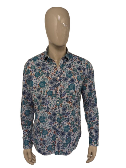 NZA New Zealand Auckland shirt. Blue Green Red Floral print. Size L.