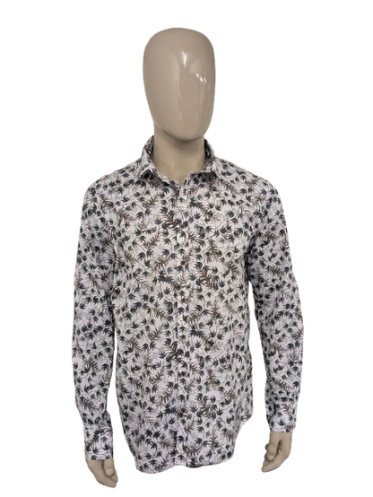 Chemise état de l’art. Motif feuille gris marron bleu. Taille XL.