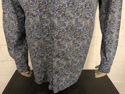 Haupt overhemd. Blauw Bruin Beige Bloemen print. Maat 2XL / XXL.