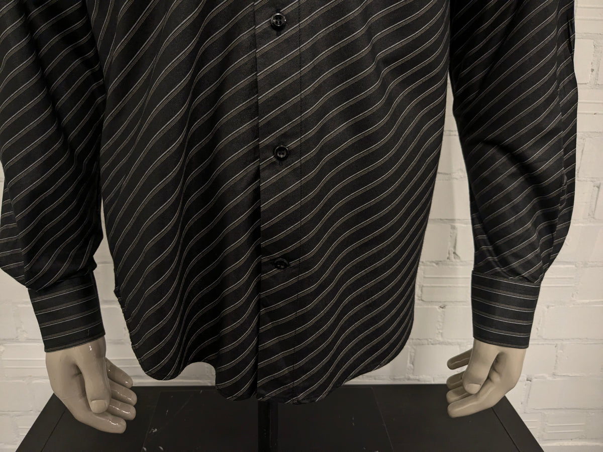 Vintage Mira Hemd – schwarz/grau/beige gestreift – Größe L