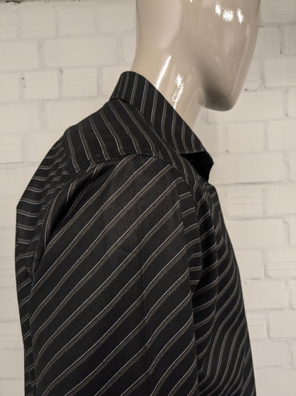 Vintage Mira Hemd – schwarz/grau/beige gestreift – Größe L