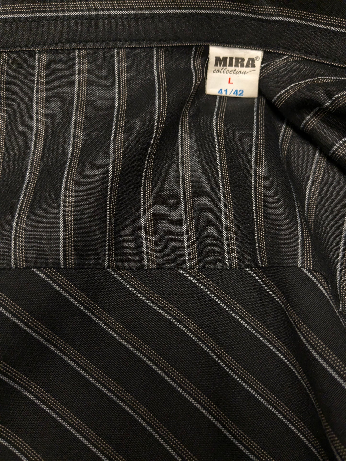 Vintage Mira Hemd – schwarz/grau/beige gestreift – Größe L