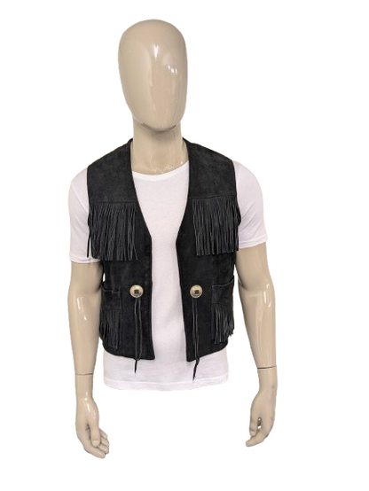 Owings Suede waistcoat with fringes and buckles. Colored black. Size M.