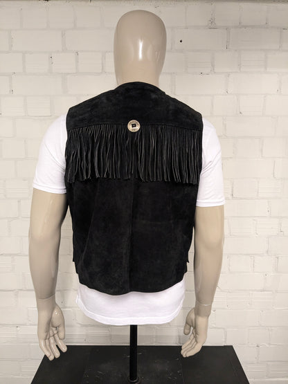 Owings Suede waistcoat with fringes and buckles. Colored black. Size M.