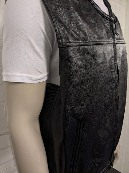 Highway1 Leder-Körperwärmer mit Reißverschluss und elastischer Seite und 1 Innentasche. Schwarz gefärbt. Größe 2XL/XXL.