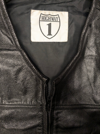 Highway1 Leder-Körperwärmer mit Reißverschluss und elastischer Seite und 1 Innentasche. Schwarz gefärbt. Größe 2XL/XXL.