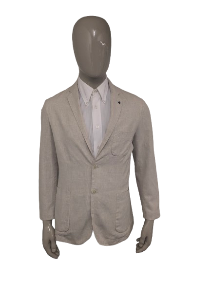 Veste d'été HE by Mango Linen. Beige à carreaux. Taille M. coupe slim.