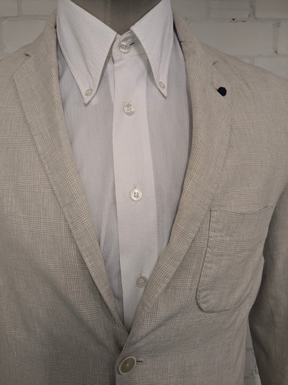 HE by Mango Linen summer jacket. Beige checked. Size M. slim fit.