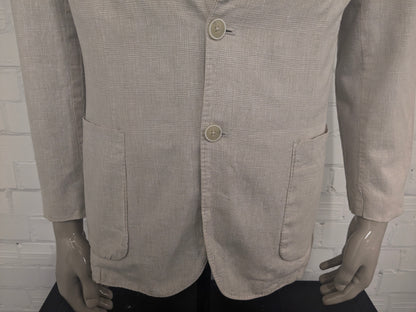 HE by Mango Linen summer jacket. Beige checked. Size M. slim fit.