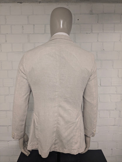HE by Mango Linen summer jacket. Beige checked. Size M. slim fit.