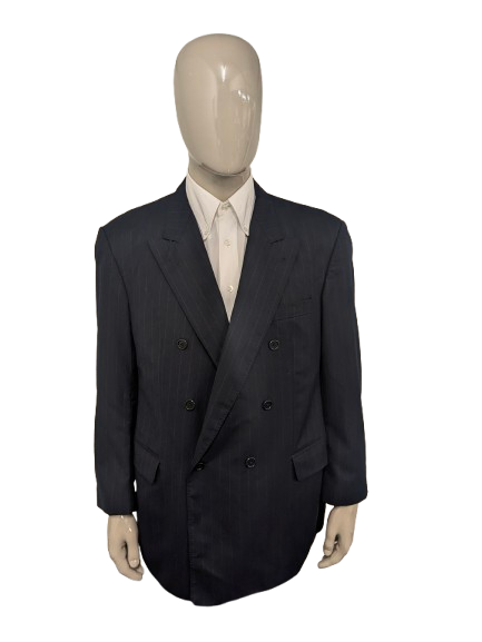 Vintage Scabal Zweireiher-Jacke aus Wolle – dunkelblau/grau gestreift – Größe 28 (56/XL)