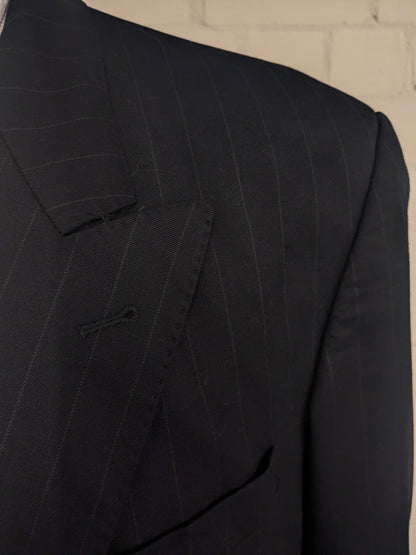 Vintage Scabal Wollen double breasted colbert. Donker Blauw Grijs gestreept. Maat 28 (56 / XL).