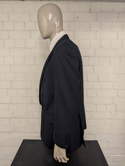 Vintage Scabal Wollen double breasted colbert. Donker Blauw Grijs gestreept. Maat 28 (56 / XL).