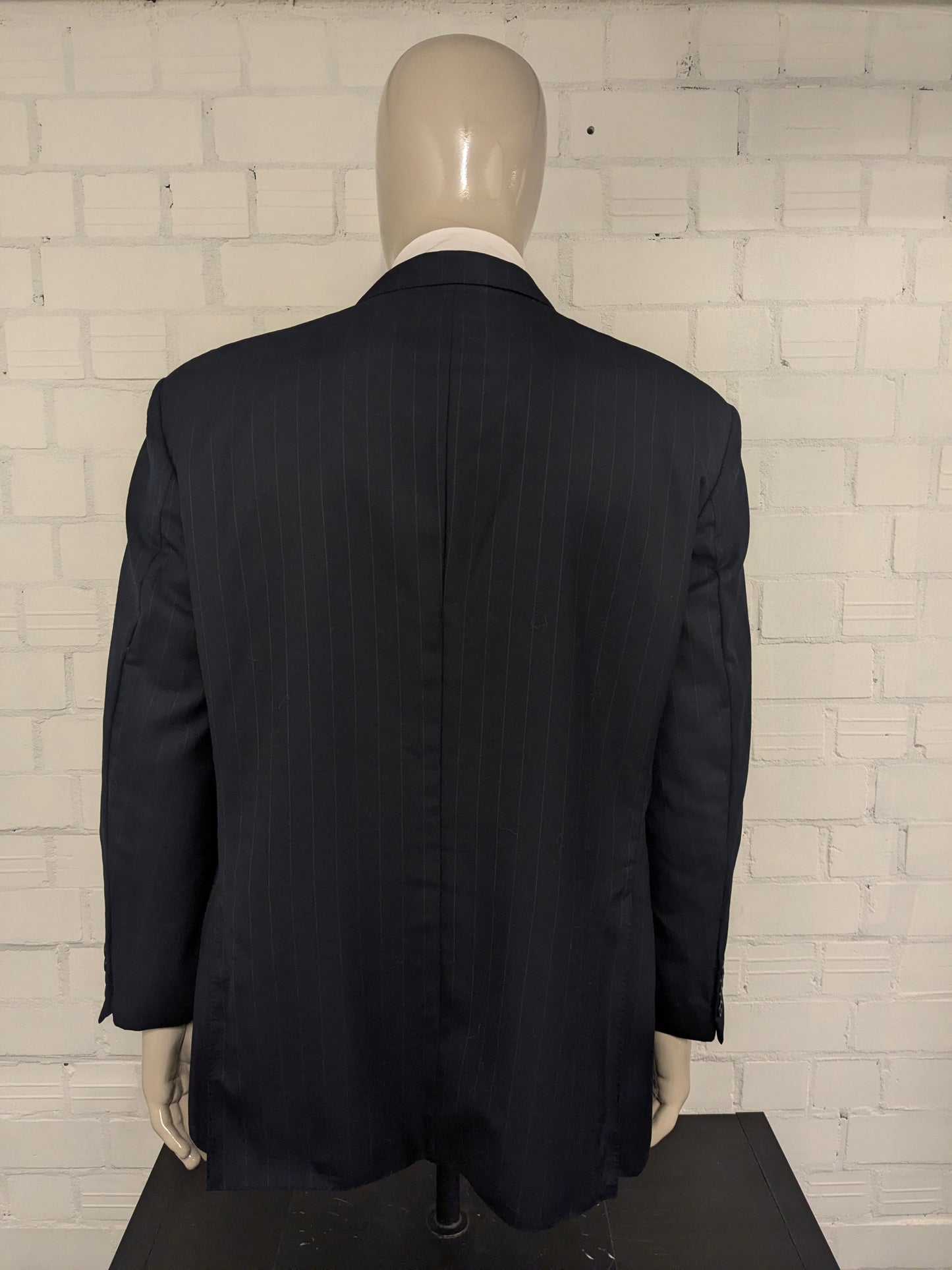 Vintage Scabal Wollen double breasted colbert. Donker Blauw Grijs gestreept. Maat 28 (56 / XL).