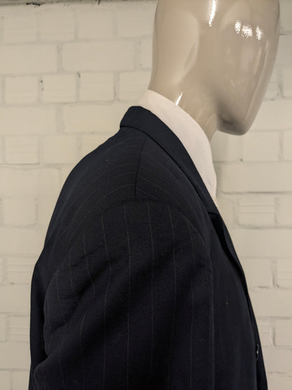 Vintage Scabal Wollen double breasted colbert. Donker Blauw Grijs gestreept. Maat 28 (56 / XL).