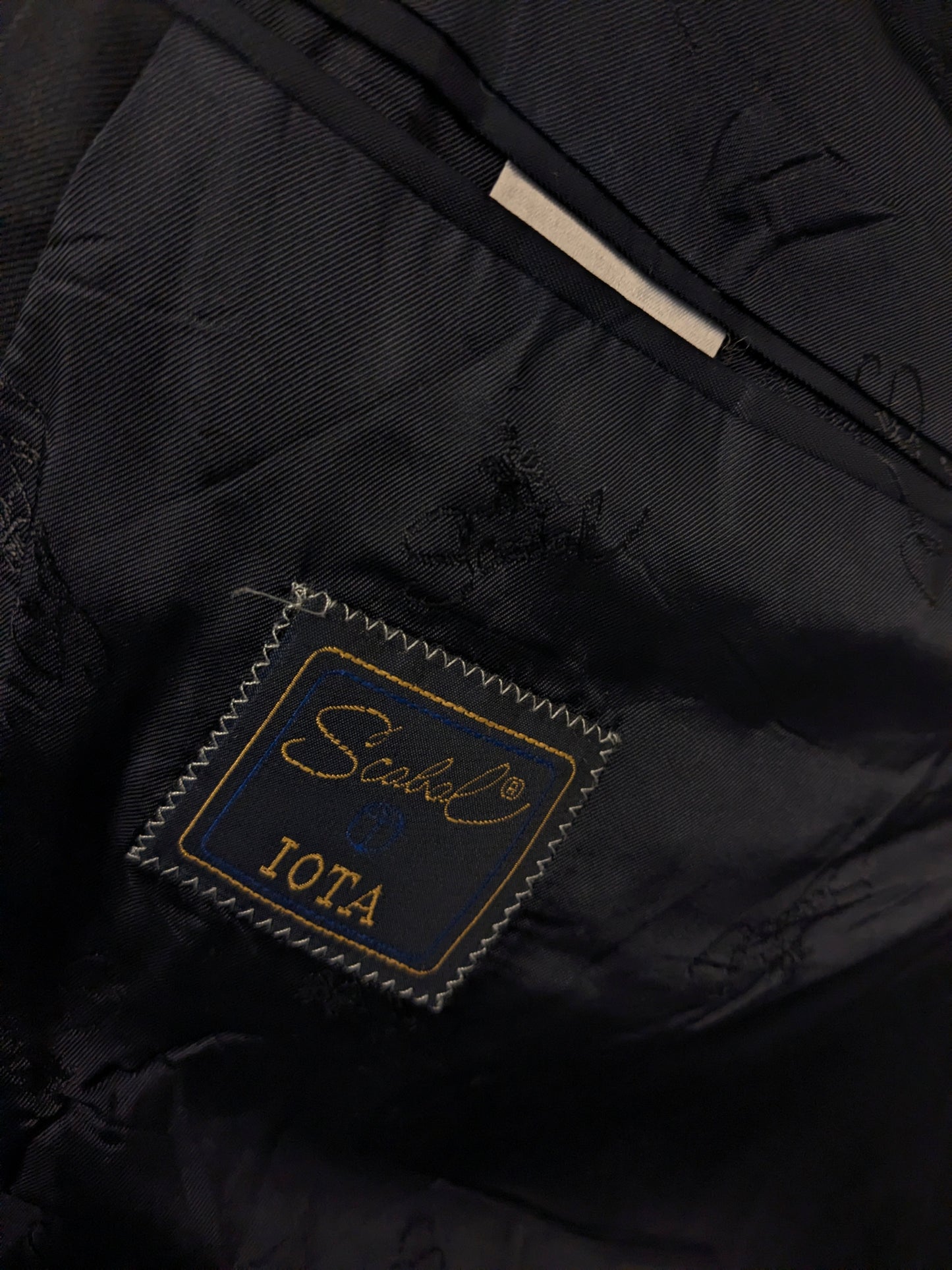 Vintage Scabal Wollen double breasted colbert. Donker Blauw Grijs gestreept. Maat 28 (56 / XL).
