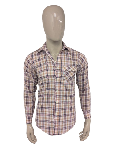 Vintage Levi's 70's overhemd. Beige Rood Blauw geruit. Maat M.