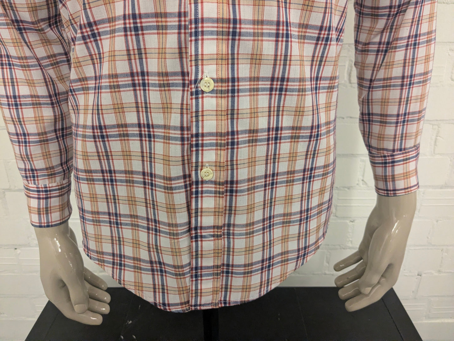 Vintage Levi's 70's overhemd. Beige Rood Blauw geruit. Maat M.