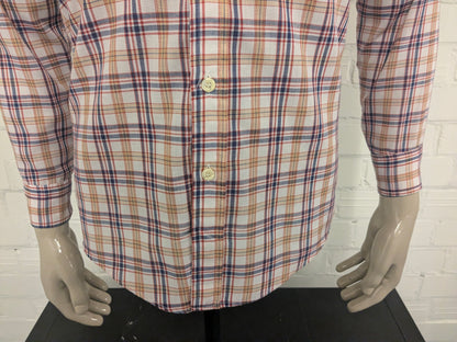 Vintage Levi's 70's overhemd. Beige Rood Blauw geruit. Maat M.