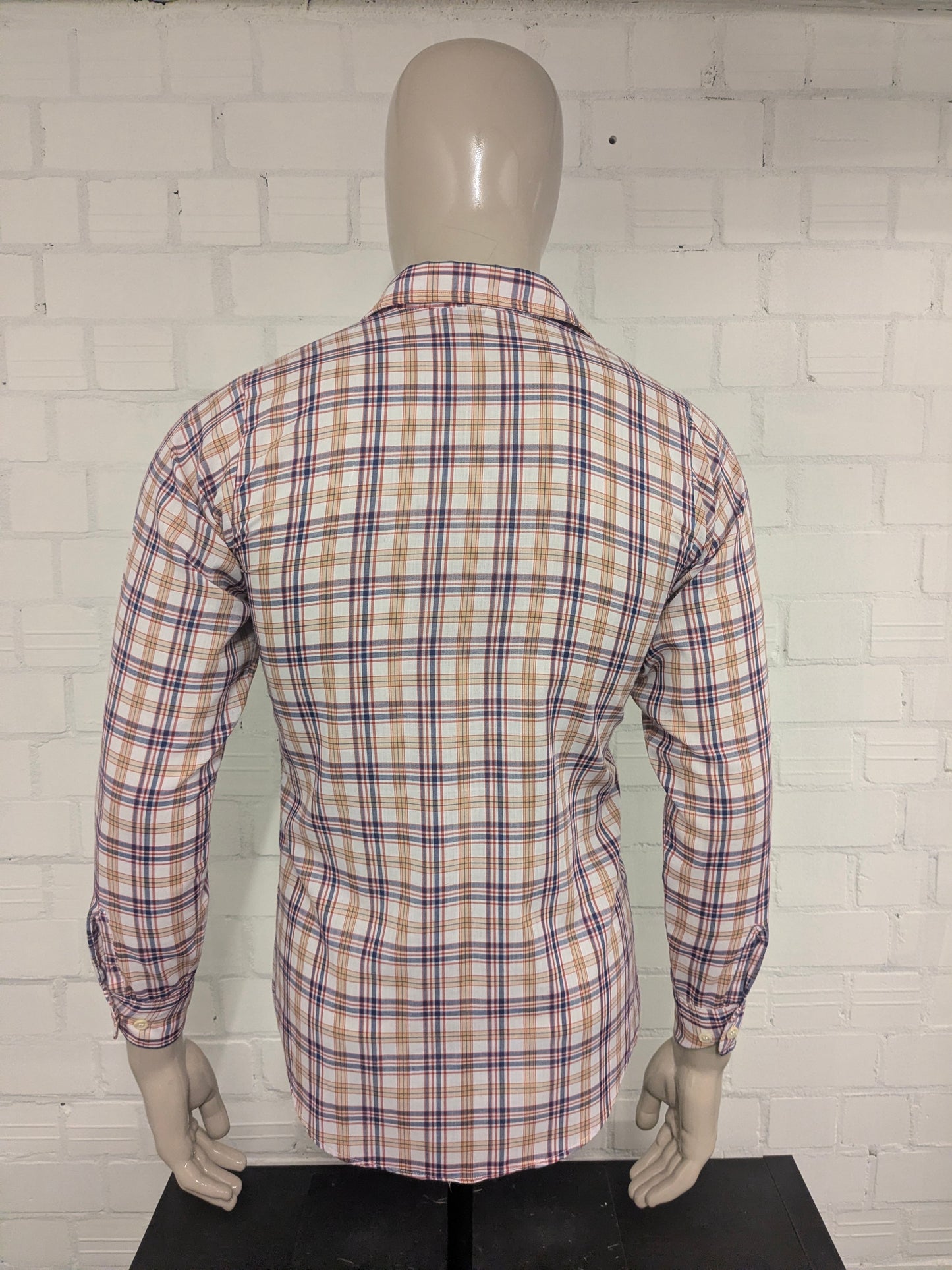 Vintage Levi's 70's overhemd. Beige Rood Blauw geruit. Maat M.