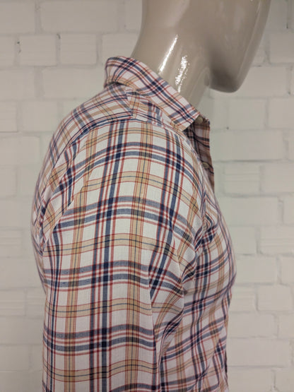 Vintage Levi's 70's overhemd. Beige Rood Blauw geruit. Maat M.