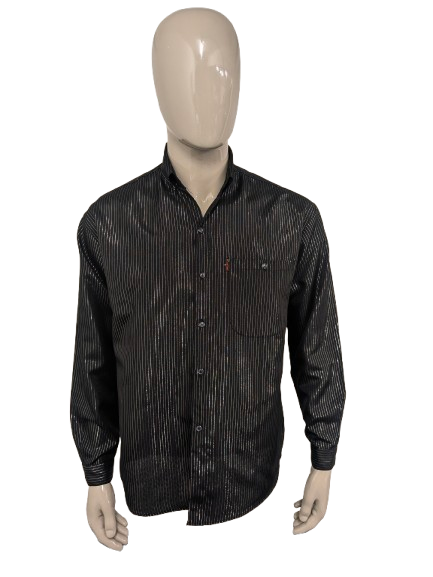 San de la vendimia. Camisa Antonia. Rayas de color negro plateado. Talla XL.