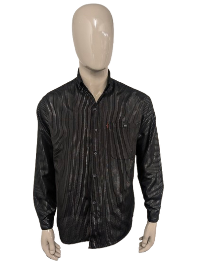 San de la vendimia. Camisa Antonia. Rayas de color negro plateado. Talla XL.