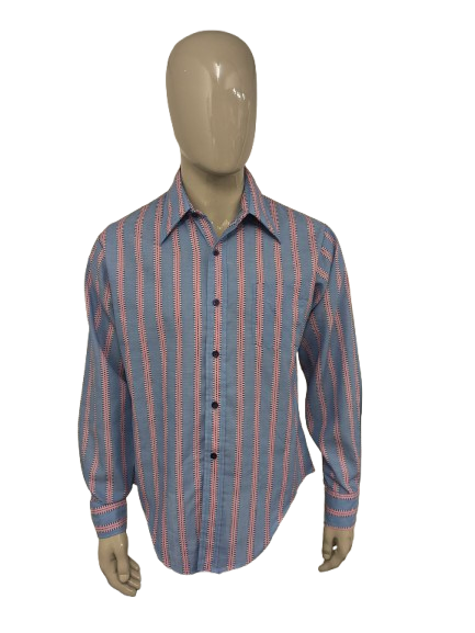 Vintage 70's look Alexander's men's shop overhemd met puntkraag. Blauw Roze gekleurd. Maat XL.