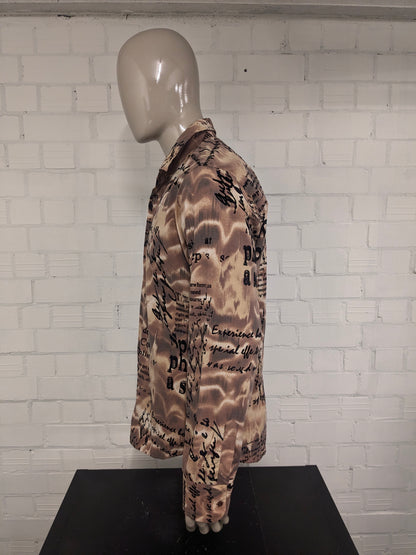 Vintage Casino Royal overhemd. Bruin Beige Zwart Print. Maat XL.