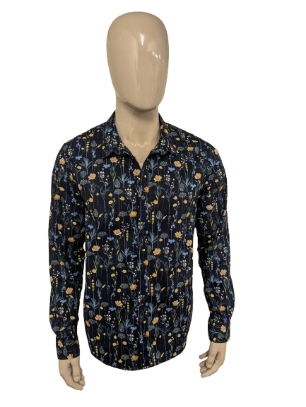 Camisa Stitch&Soul. Estampado floral azul amarillo verde. Talla L.