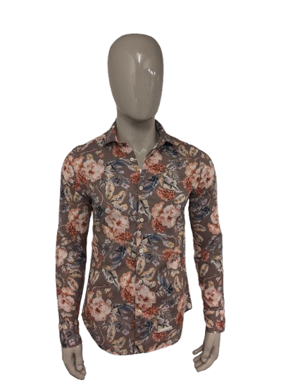 Camisa Tintoria Mattel. Estampado floral marrón rojo azul. Talla M.