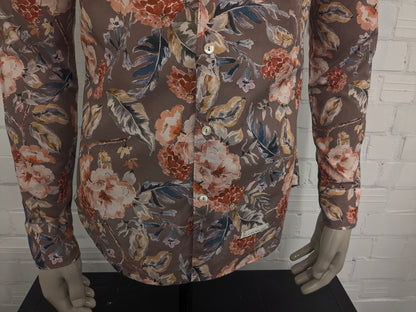 Camisa Tintoria Mattel. Estampado floral marrón rojo azul. Talla M.