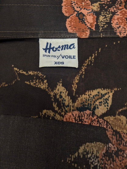 Vintage Hosma overhemd. Bruin Roze Bloemen print. Maat XL.