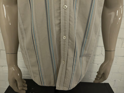 Vintage Pall Mall / PME overhemd korte mouw. Beige Wit Blauw gestreept. Maat L.