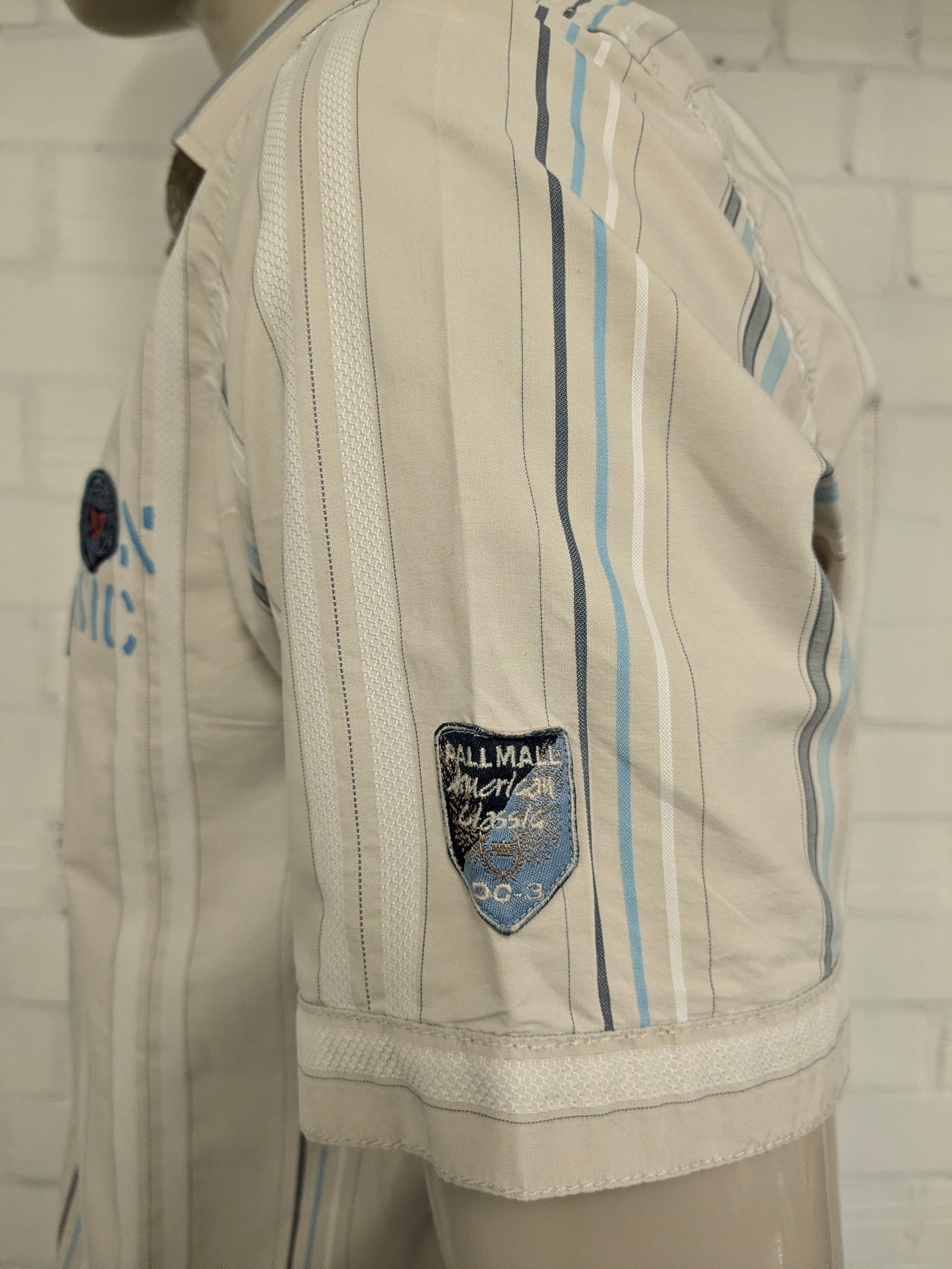 Vintage Pall Mall / PME overhemd korte mouw. Beige Wit Blauw gestreept. Maat L.
