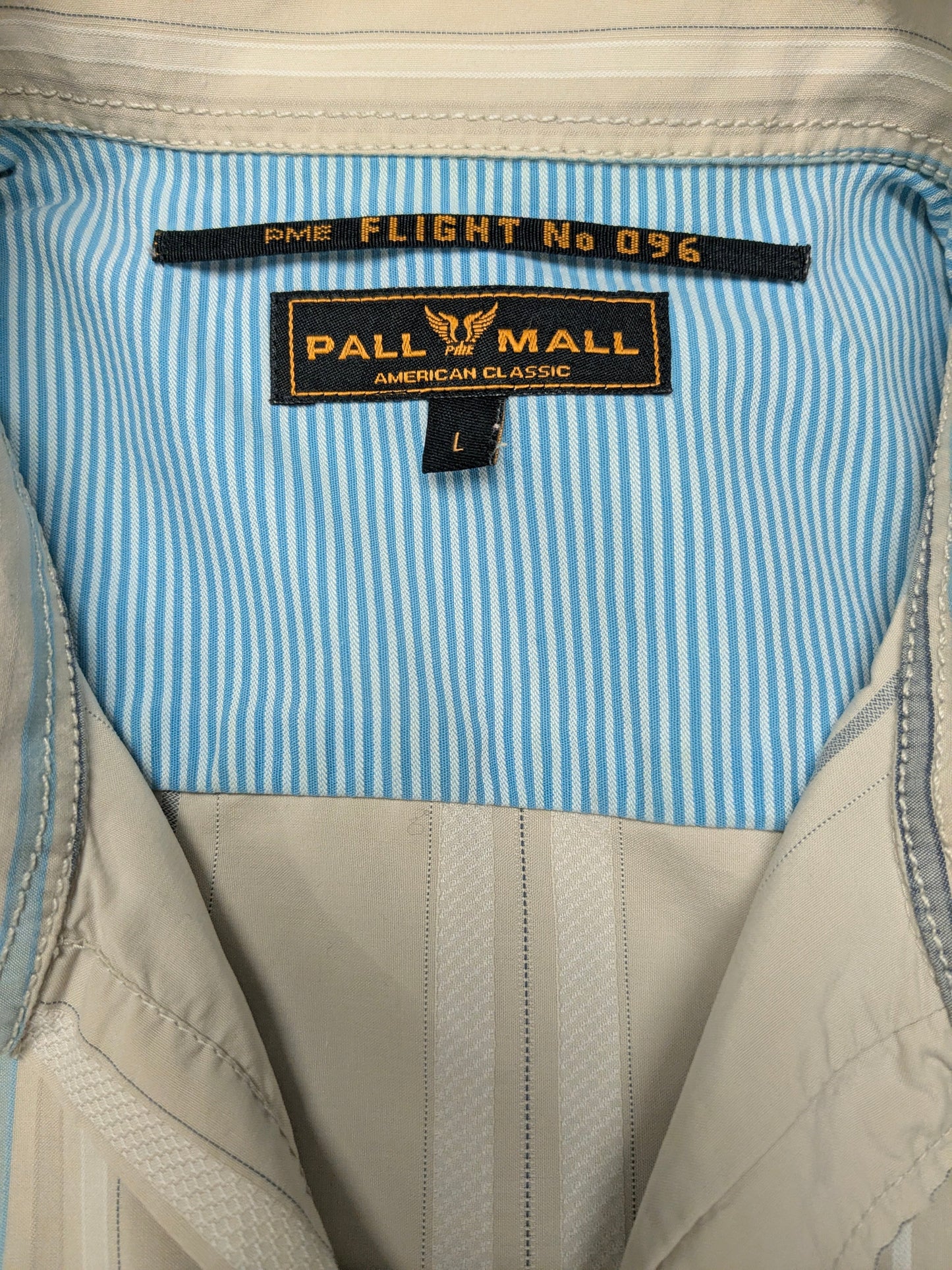 Vintage Pall Mall / PME overhemd korte mouw. Beige Wit Blauw gestreept. Maat L.