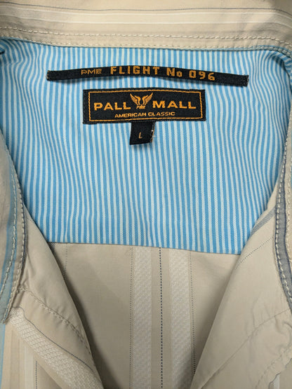 Vintage Pall Mall / PME overhemd korte mouw. Beige Wit Blauw gestreept. Maat L.