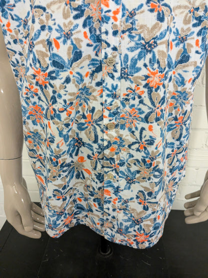 Lerros overhemd kort mouw. Blauw Oranje Bruine print. Maat L.